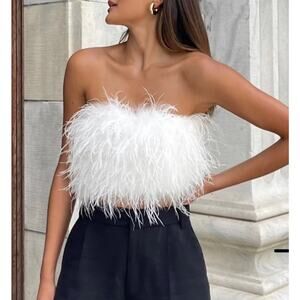 12th Tribe Chanel White Faux Feather Top